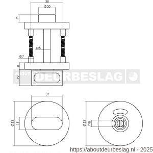 Intersteel Living 3512 WC-sluiting verdekt diameter 53x8 mm stiftbediening met nokken en stift 8x8 mm RVS - R26009260 - afbeelding 2