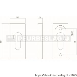 Intersteel Essentials 3752 veiligheid schuifrozet rechthoekig 69x30x9 mm profielcilindergat RVS - R26007694 - afbeelding 2