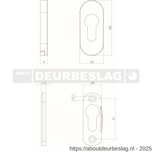 Intersteel Essentials 3752 veiligheid schuifrozet ovaal 69x30x9 mm profielcilindergat RVS - R26003566 - afbeelding 2