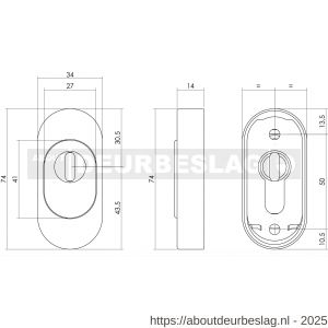 Intersteel Essentials 3752 veiligheid schuifrozet ovaal 74x34x14 mm met kerntrekbeveiliging RVS - R26008579 - afbeelding 2