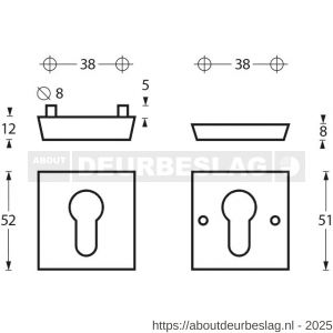 Intersteel Essentials 3752 SKG3 veiligheidsrozetten vierkant 54x54x12 mm profielcilindergat RVS - R26007700 - afbeelding 2