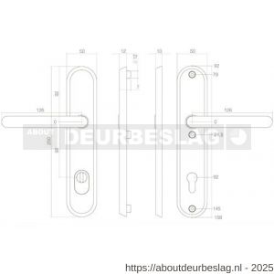 Intersteel Essentials 3785 SKG3 veiligheidsbeslag ovaal 250x50 mm kruk-kruk Rond met veerconstructie profielcilindergat 92 mm met kerntrekbeveiliging RVS - R26006874 - afbeelding 2