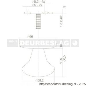 Intersteel Essentials 3930 voordeurknop paddenstoel diameter 58 mm op achterplaat diameter 66 mm éénzijdige montage RVS - R26006035 - afbeelding 2