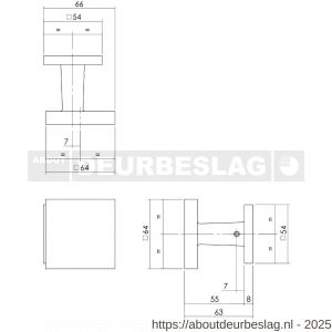 Intersteel Essentials 3930 voordeurknop vierkant 64x64 mm op achterplaat 54x54 mm verkropt éénzijdige montage RVS - R26008611 - afbeelding 2