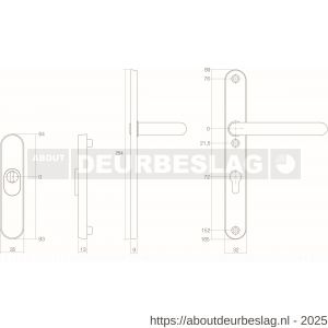 Intersteel Essentials 3983 SKG3 veiligheidsbeslag ovaal rozet 156x35 mm profielcilindergat 72 mm met kerntrekbeveiliging en veiligheid binnenschild smal met kruk verkropt RVS - R26006060 - afbeelding 2