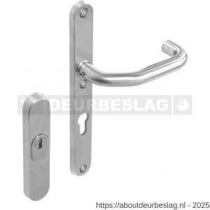 Intersteel Essentials 3983 SKG3 veiligheidsbeslag ovaal rozet 156x35 mm profielcilindergat 72 mm met kerntrekbeveiliging en veiligheid binnenschild smal met kruk verkropt RVS - R26006060 - afbeelding 1