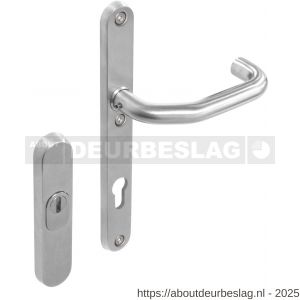 Intersteel Essentials 3983 SKG3 veiligheidsbeslag ovaal rozet 156x35 mm profielcilindergat 92 mm met kerntrekbeveiliging en veiligheid binnenschild smal met kruk verkropt RVS - R26006062 - afbeelding 1