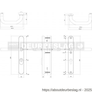 Intersteel Essentials 3987 SKG3 veiligheidsbeslag ovaal smal 254x35 mm kruk-kruk Verkropt met veerconstructie profielcilindergat 72 mm met kerntrekbeveiliging RVS - R26006878 - afbeelding 2