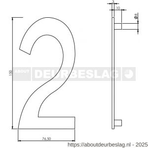 Intersteel Essentials 4020 huisnummer 2 150 mm RVS - R26002185 - afbeelding 2