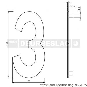 Intersteel Essentials 4020 huisnummer 3 150 mm RVS - R26002186 - afbeelding 2