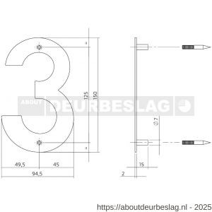 Intersteel Essentials 4020 huisnummer 3 150x2 mm RVS - R26002160 - afbeelding 2