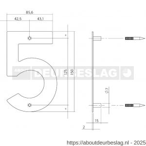 Intersteel Essentials 4020 huisnummer 5 150x2 mm RVS - R26007528 - afbeelding 2