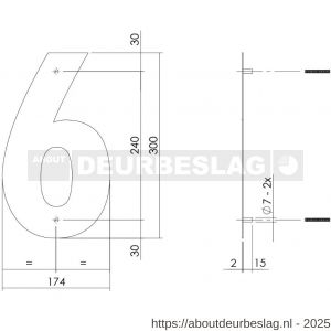 Intersteel Living 4021 huisnummer 6 XL hoogte 300 mm RVS geborsteld - R26009267 - afbeelding 2