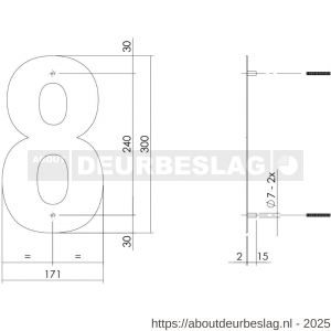 Intersteel Living 4021 huisnummer 8 XL hoogte 300 mm RVS geborsteld - R26009269 - afbeelding 2