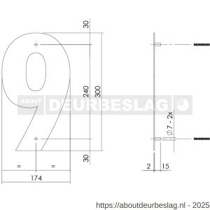 Intersteel Living 4021 huisnummer 9 XL hoogte 300 mm RVS geborsteld - R26009270 - afbeelding 2