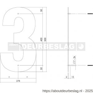 Intersteel Living 4021 huisnummer 3 XXL hoogte 500 mm RVS geborsteld - R26009274 - afbeelding 2