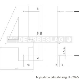 Intersteel Living 4021 huisnummer 4 XXL hoogte 500 mm RVS geborsteld - R26009275 - afbeelding 2