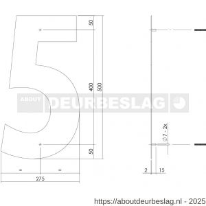 Intersteel Living 4021 huisnummer 5 XXL hoogte 500 mm RVS geborsteld - R26009276 - afbeelding 2