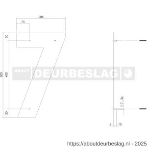 Intersteel Living 4021 huisnummer 7 XXL hoogte 500 mm RVS geborsteld - R26009278 - afbeelding 2