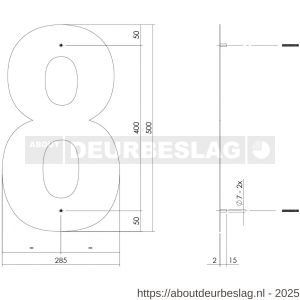 Intersteel Living 4021 huisnummer 8 XXL hoogte 500 mm RVS geborsteld - R26009279 - afbeelding 2