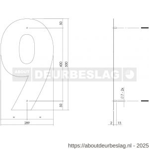 Intersteel Living 4021 huisnummer 9 XXL hoogte 500 mm RVS geborsteld - R26009280 - afbeelding 2