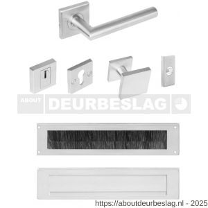 Intersteel Essentials 4057 set voordeurbeslag vierkant voordeurknop SKG rozetten deurbel briefplaat tochtwering en deurkruk op rozet RVS - R26008663 - afbeelding 1