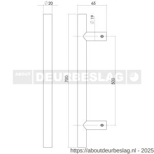 Intersteel Essentials 4324 deurgreep per stuk T-vorm 700x65x20 mm hart op mm hart 500 mm RVS - R26006098 - afbeelding 2