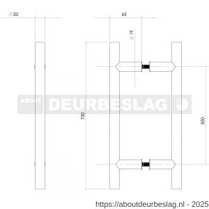 Intersteel Essentials 4324 deurgrepen per paar T-vorm 700x65x20 mm hart op mm hart 500 mm RVS - R26006099 - afbeelding 2