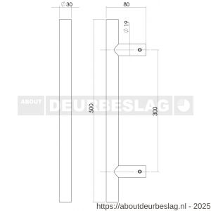 Intersteel Essentials 4327 deurgreep per stuk T-vorm 500x80x30 mm hart op hart 300 mm RVS  - R26008688 - afbeelding 2