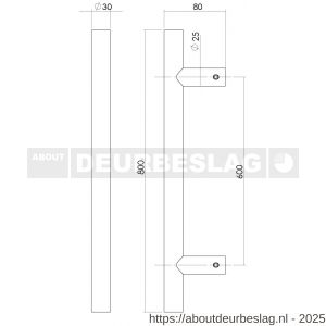 Intersteel Essentials 4327 deurgreep per stuk T-vorm 800x80x30 mm hart op hart 600 mm RVS  - R26008694 - afbeelding 2