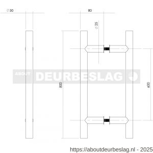 Intersteel Essentials 4327 deurgrepen per paar T-vorm 800x80x30 mm hart op hart 600 mm RVS  - R26008695 - afbeelding 2