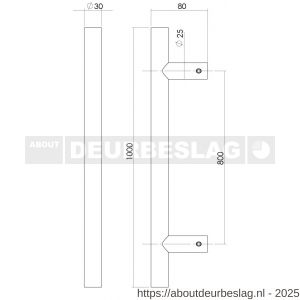 Intersteel Essentials 4327 deurgreep per stuk T-vorm 1000x80x30 mm hart op hart 800 mm RVS  - R26008696 - afbeelding 2