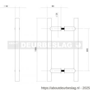 Intersteel Essentials 4327 deurgreep per paar T-vorm 1000x80x30 mm hart op hart 800 mm RVS  - R26008697 - afbeelding 2