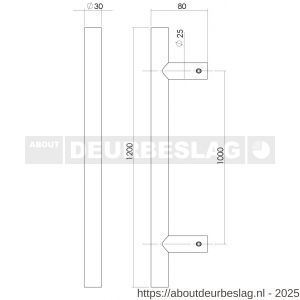 Intersteel Essentials 4327 deurgreep per stuk T-vorm 1200x80x30 mm hart op hart 1000 mm RVS  - R26008698 - afbeelding 2