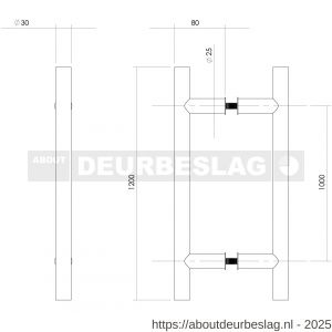Intersteel Essentials 4327 deurgreep per paar T-vorm 1200x80x30 mm hart op hart 1000 mm RVS  - R26008699 - afbeelding 2