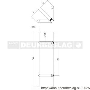 Intersteel Essentials 4328 deurgrepen per paar T-schuin 700x85x25 hart op hart 500 mm RVS - R26006119 - afbeelding 2