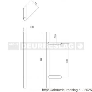 Intersteel Essentials 4329 deurgreep per stuk T-schuin 500x90x30 mm hart op hart 300 mm RVS - R26006120 - afbeelding 2