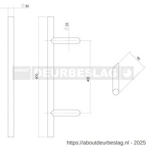Intersteel Essentials 4329 deurgreep per stuk T-schuin 600x90x30 mm hart op hart 400 mm RVS  - R26008716 - afbeelding 2
