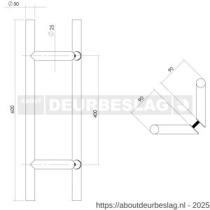 Intersteel Essentials 4329 deurgrepen per paar T-schuin 600x90x30 mm hart op hart 400 mm RVS - R26008717 - afbeelding 2