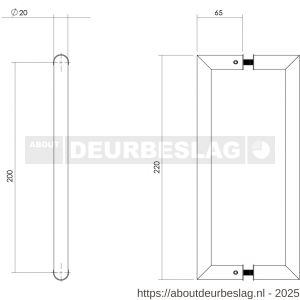 Intersteel Essentials 4335 deurgrepen per paar recht-90 graden 220x65x20 hart op hart 200 mm RVS met bevestiging - R26008744 - afbeelding 2