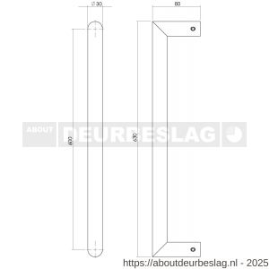 Intersteel Essentials 4339 deurgreep per stuk recht-90 graden 630x80x30 mm hart op hart 600 mm RVS  - R26008765 - afbeelding 2