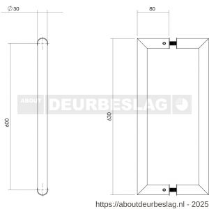 Intersteel Essentials 4339 deurgrepen per paar recht-90 graden 630x80x30 mm hart op hart 600 mm RVS  - R26008766 - afbeelding 2