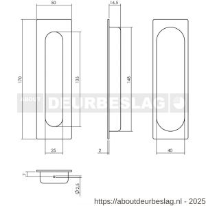 Intersteel Essentials 4476 schuifdeurkom rechthoek 170x50 mm blind RVS - R26006162 - afbeelding 2