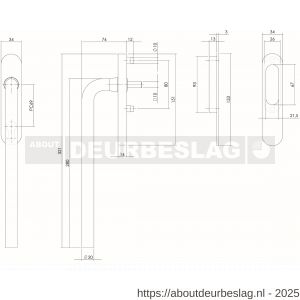 Intersteel Living 4500 hef-schuifdeurbeslag Draaigreep recht profielcilindergat 69 mm met schuifdeurkom RVS geborsteld - R26003877 - afbeelding 2