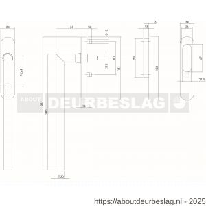 Intersteel Living 4500 hef-schuifdeurbeslag Draaigreep hoek 90 graden profielcilindergat 69 mm en schuifdeurkom RVS geborsteld - R26003875 - afbeelding 2