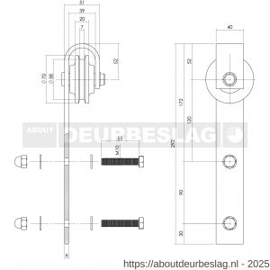 Intersteel Living 4501 set van 2 rollers recht voor schuifdeursysteem 450101 met bevestiging roestvast staal - R26008786 - afbeelding 2