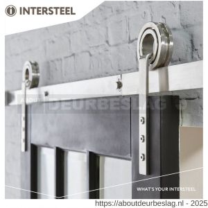 Intersteel Living 4501 schuifdeursysteem 2 m hangrollen met open wiel 255 mm roestvast staal - R26008791 - afbeelding 1