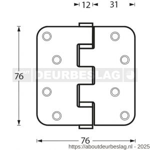 Intersteel Essentials 4625 kogellagerscharnier afgerond 3 inch 76x76x2.5 mm RVS - R26007202 - afbeelding 2