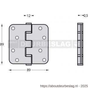 Intersteel Essentials 4625CE kogellagerscharnier afgerond 3.5 inch 89x89x2.5 mm RVS CE EN 1935 2002 zonder schroeven per 10 stuks - R26007203 - afbeelding 2