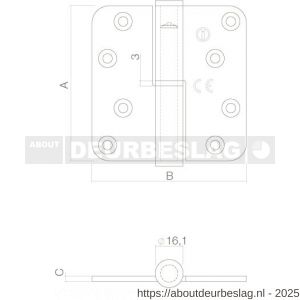 Intersteel Essentials 4626A kogelstift paumelle DIN rechts afgerond 3,5x3,5 inch 89x89x3 mm RVS CE zonder schroeven - R26006168 - afbeelding 2